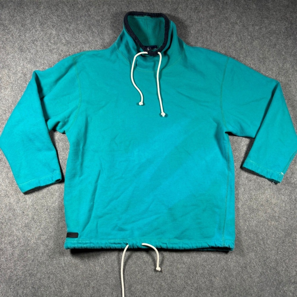 Vintage‎ Ralph Lauren Teal Funnel Neck Drawstring Pullover Sweatshirt Mens M